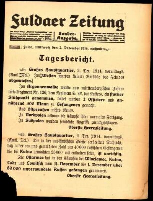 Erste Ausgabe vom Mittwoch, den 02. Dezember 1914.