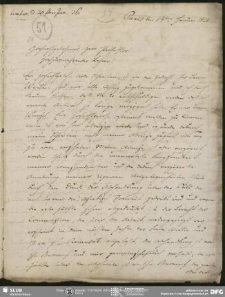 Eigenh. Brief von Christian Lassen an August Wilhelm von Schlegel, Paris, 13.01.1826