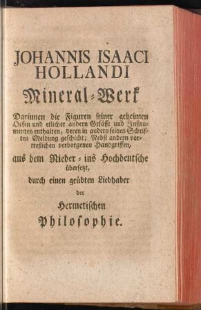 Johannis Isaaci Hollandi Mineral-Werk