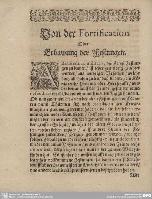 Von der Fortification Oder Erbauung der Festungen.