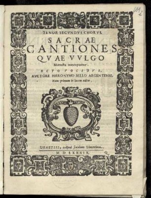 Girolamo Belli: Sacrae cantiones ... octo vocibus ...