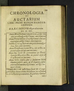Chronologia Et Auctarium Libri Primi Rerum Hamburgensium