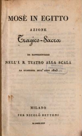 Mosè in Egitto : Azione tragico-sacra