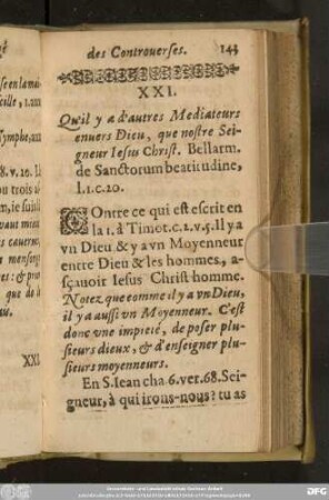 XXI. Qu'il y a d'autres Mediateurs envers Dieu, que nostre Seigneur Iesus Christ. ...
