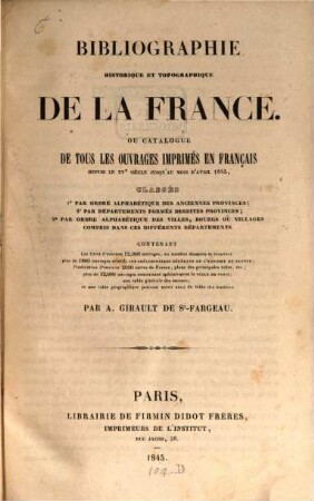Bibliographie historique et topographique de la France