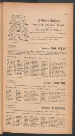 Hipódromo Nacional - Reunión del 6 de Enero de 1906 - Programa oficial