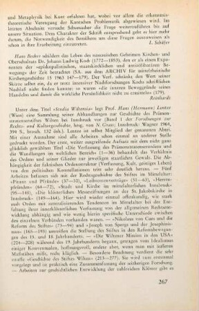 267-268 [Rezension] Lentze, Hans, Studia Wiltinensia