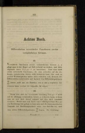 Achtes Buch. Differentiation verwickelter Functionen zweier veränderlichen Grössen.