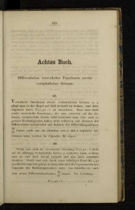 Achtes Buch. Differentiation verwickelter Functionen zweier veränderlichen Grössen.