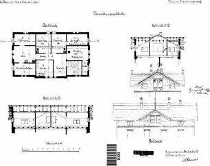 Sigmaringendorf: Empfangsgebäude Verwaltungsgebäude Grundriß DG,Schnitte,Teil-Ansichten,DC