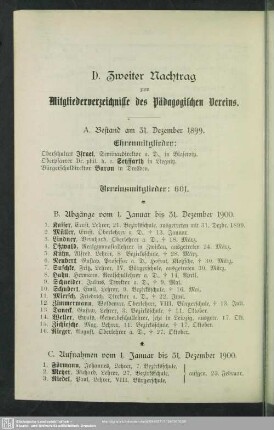 D. Zweiter Nachtrag zum Mitglieder-Verzeichnis des Pädagogischen Vereins