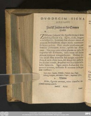 Duodecim Signa Zodiaci, Zwölff Zeichen an der Sonnen Circkel.