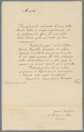 Brief von Giacomo Bortolini an Kaiserin Elisabeth von Österreich - BSB Autogr. Bortolini, Giacomo