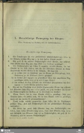 I. Geradlinige Bewegung der Körper