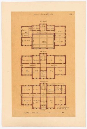 Realschule, Dirschau: Vorskizze: Grundriss EG, 1. OG, 2. OG