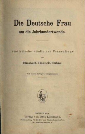 Die deutsche Frau um die Jahrhundertwende : statistische Studie zur Frauenfrage