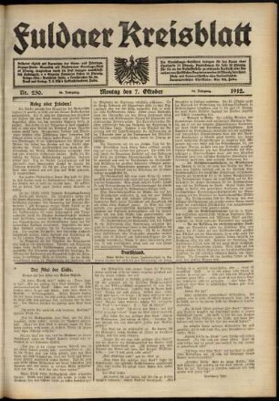 Ausgabe vom Montag, den 07. Oktober 1912.