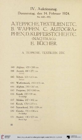 Teppiche, Textilien Etc. (Nr. 640-706)