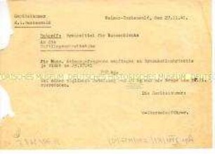 Schreiben der Gerätekammer an die Häftlingsschreibstube über den Empfang von Braunkohlebriketts - Sachkonvolut