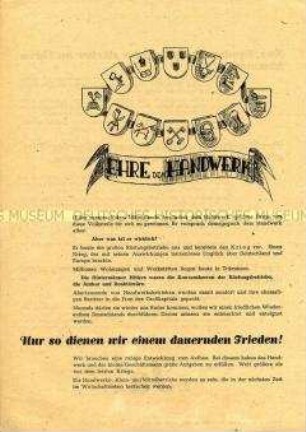 Aufruf an die Handwerker, beim Volksentscheid 1946 für die Enteignung der Betriebe von Nazi- und Kriegsverbrechern zu stimmen