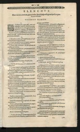 Elenchus Materiarum omnium, quae in hisce Iuris Respondis praecipue, in quaestionem venerunt. Volumen Primum