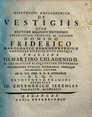 Dispvtatio Philosophica De Vestigiis