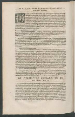 De M. T. Cicerone Ex Gregorii Gyraldi Dialogo Quarto.
