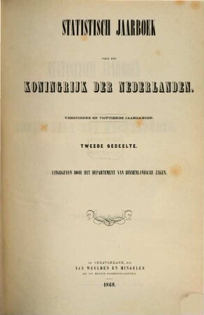 Statistisch jaarboek voor het Koningrijk der Nederlanden. 14/15,2, 14/15,2. 1868