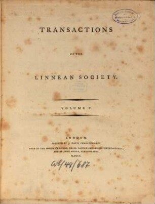 The transactions of the Linnean Society of London. 5. 1800