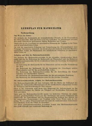 Lehrplan für Mathematik: Vorbemerkung