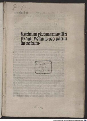 Latinum ydeoma magistri Pauli Niauis pro paruulis editum