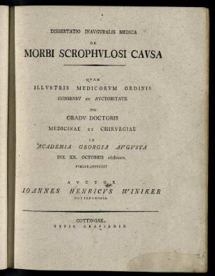 Dissertatio Inauguralis Medica De Morbi Scrophulosi Causa