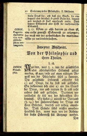 Zweyter Abschnitt. Von der Philosophie und ihren Theilen.