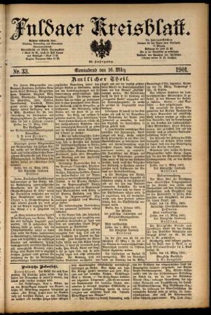 Erste Ausgabe vom Samstag, den 16. März 1901.