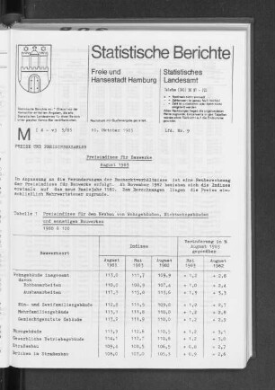Preisindizes für Bauwerke August 1983 : Lfd. Nr. 9
