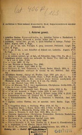 Antiquarischer Katalog, 123. Classische Philologie