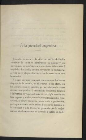Á la juventud argentina [Dedicatoria]