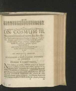Ad Serenissimum ac Potentissimum Principem ac Dominum, Dn. Cosmum III