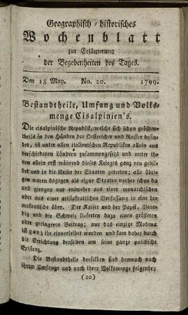 No. 20. Den 18. May. 1799.