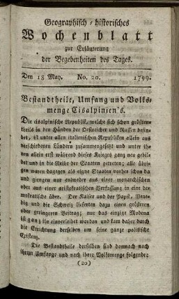 No. 20. Den 18. May. 1799.