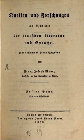 Quellen und Forschungen zur Geschichte der teutschen Literatur und Sprache. 1