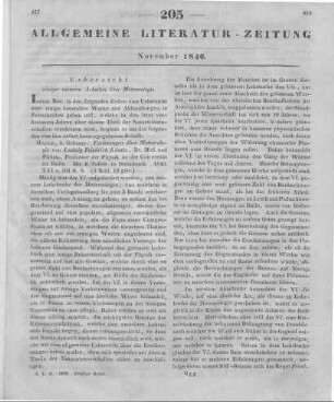 [Übersicht einiger neueren Arbeiten über Meteorologie] Kämtz, L. F.: Vorlesungen über Meteorologie. Halle: Gebauer 1840
