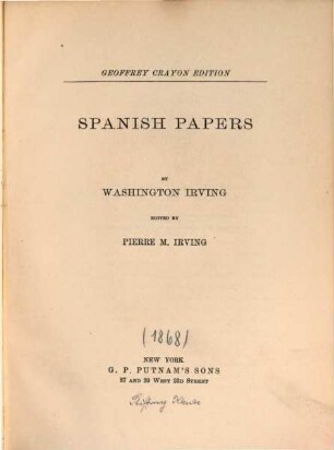 Irving's works : complete in 27 volumes, 18. Spanish papers