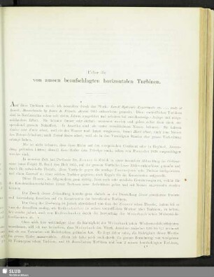 Ueber die von aussen beaufschlagten horizontalen Turbinen