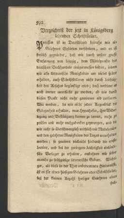 Verzeichniß der jetzt in Königsberg lebenden Schriftsteller