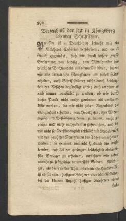 Verzeichniß der jetzt in Königsberg lebenden Schriftsteller