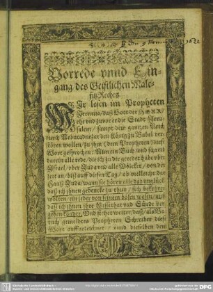 Vorrede unnd Eingang des Geistlichen MalefitzRechts