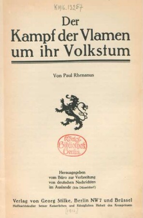 Der Kampf der Vlamen um ihr Volkstum