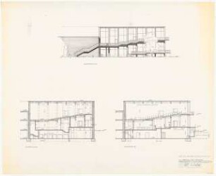 Technische Universität Berlin Elektrotechnische Institute, 2. Bauabschnitt: (Lichtpause von Inv.Nr. 37665): Nordansicht, Schnitte A-A, B-B 1:100