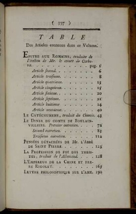Table Des Articles contenus dans ce Volume.